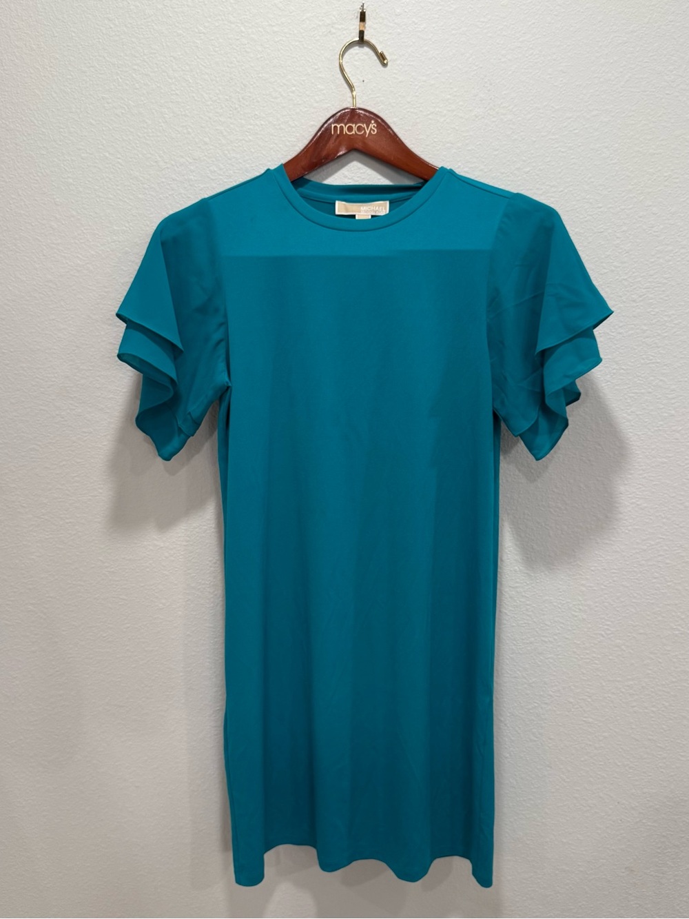 Michael Kors Teal Short Ruffle Sleeve Shift Dress